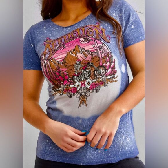 Affliction Tops - Affliction women’s skeleton Valley scoop neck t-shirt rhinestones cutouts NWT XS